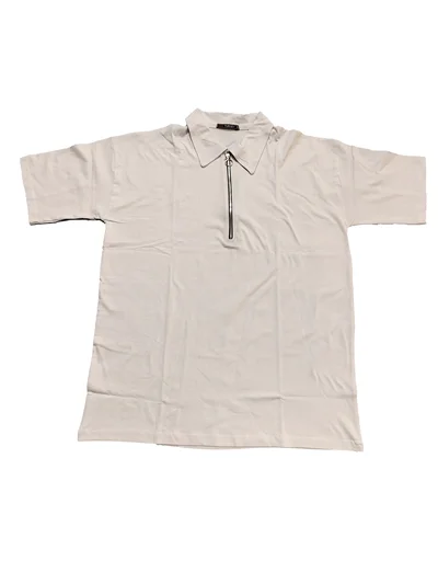 تیشرت ساده بیسیک زیپی بزرگسال رنگ سفید