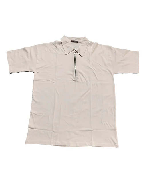 تیشرت ساده بیسیک زیپی بزرگسال رنگ سفید